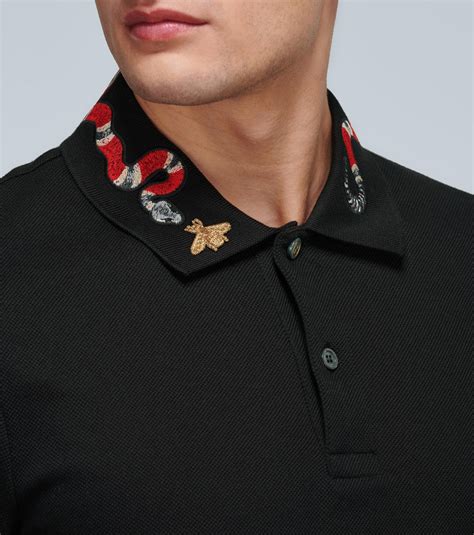 mens black gucci polo shirt|Gucci polo snake collar.